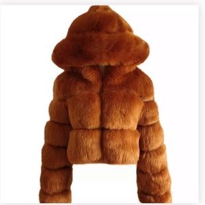 Faux Fur Hooded Cropped coat WHITE, COPPER, PINK AND RED AVAILABLE! RUNS SMALL